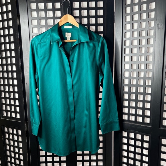 Chico's Tops - 💚 Chico’s Emerald Green No Iron Cotton Tunic Button Top Women’s Size 1 Large 💚
